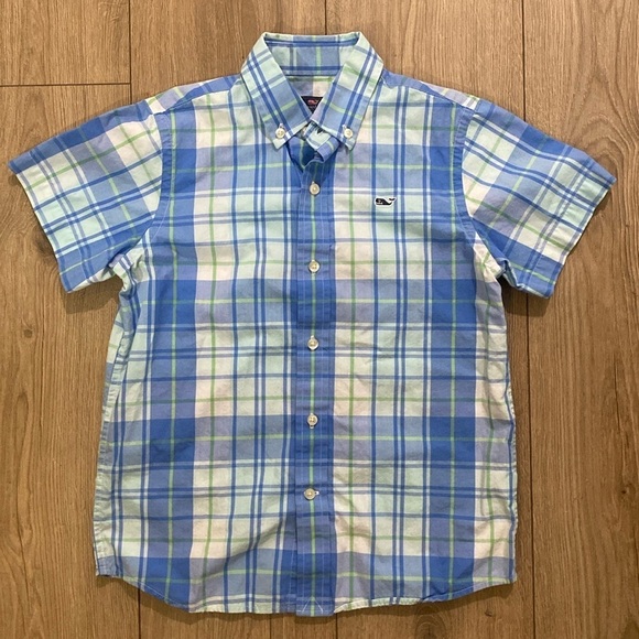 Vineyard Vines Short Sleeve Blue Plaid Button Down 100% Cotton Boys 6 - Picture 1 of 7